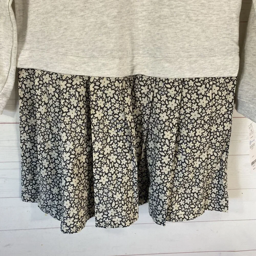 Carters Girls Long Sleeve Dress Size 10 Grey/Beige Floral Pullover Crew Neck New